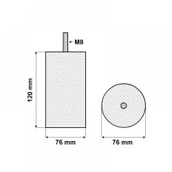 Ronde chromen meubelpoot 12 cm met een diameter van 7,6 cm  (M8)
